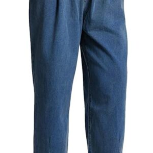 Baggy Jeans for Men Pleated Wide Leg Elastic Waist Denim Pants