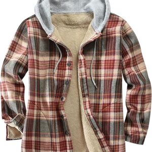 Men's Cotton Plaid Shirts Jacket Fleece Lined Flannel Shirts
